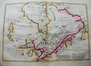 1789 BONNE - rare map: NORTH AMERICA,  CANADA,  QUEBEC,  GREAT LAKES,  HUDSON BAY 2