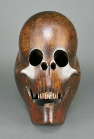 Vtg Bontoc Igorot Carved Wood Monkey Skull Native Headhunter Tribe Statue Manila 4