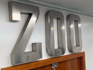 Antique Stainless Steel " Zoo " Sign: Letters Are 30 Inches High X 17 Inches Wide