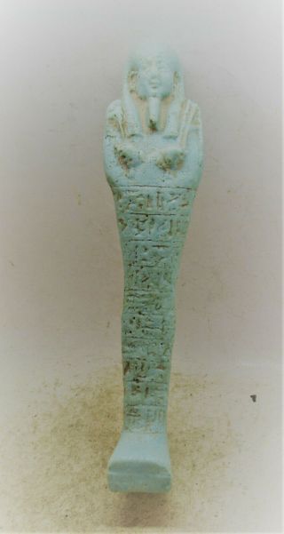 Circa 664 - 332bce Ancient Egyptian Glazed Faience Ushabti Shabti With Heiroglyph