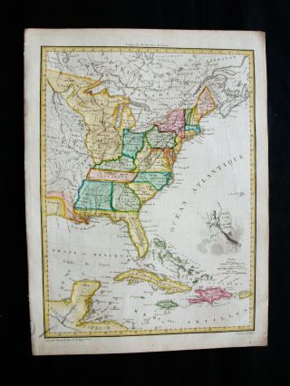 1810 Lapie - Rare Map: United States,  North America,  York,  Texas,  Washington