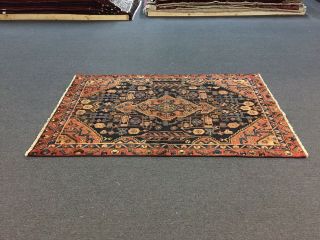 On Semi Antique Hand Knotted Persian - Hamadan Rug Geometric Carpet 4 ' 4 