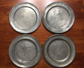 Four Antique Colonial Pewter Plates Edward/joseph/samuel Danforth,  Samuel Hamlin