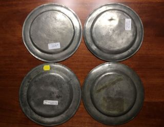 Four Antique Colonial Pewter Plates Edward/Joseph/Samuel Danforth,  Samuel Hamlin 2