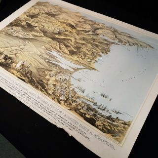 1855 Large Lithograph Print Crimea War Standard & Dixon Panoramic View Eupatoria