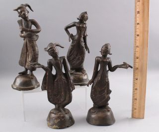 4 Antique Authentic,  Indonesian Cast Bronze Sculptures,  Traditional Dancers,  Nr
