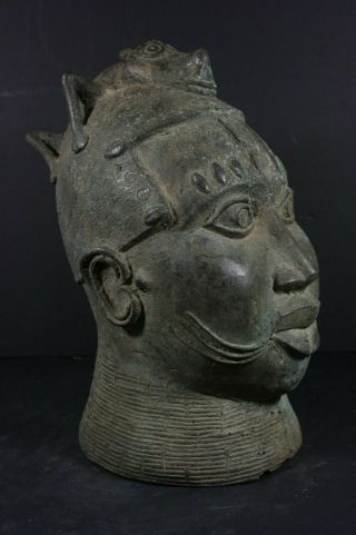 Life Size Benin Bronze African Oba King Head - Benin,  Tribal Art Primitive