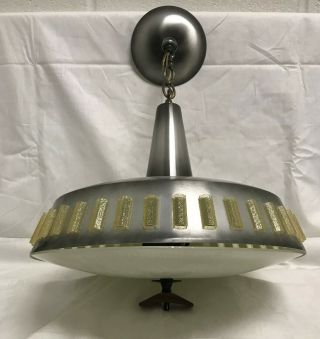 MID CENTURY ATOMIC CEILING LIGHT EJS LIGHTING FLYING SAUCER GLASS SHADE ACRYLIC 2