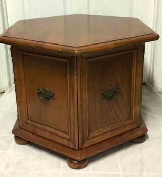 Vintage Ethan Allen Solid Maple Hexagon End Table W/ Doors To Storage - Rare