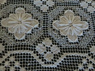 Antique Tambour Lace Tablecloth Hand Made Creamy White Ornate