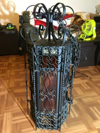 American Gothic/Spanish Revival Wrought Iron Stained Glass Antique Hanging Light 2