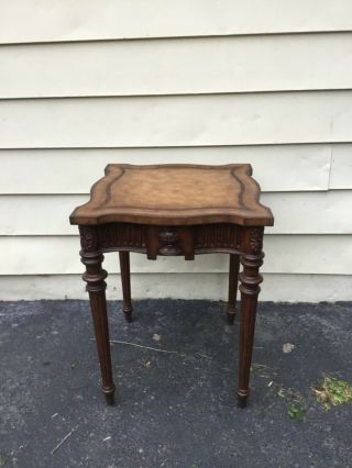 Maitland - Smith Regency Style Carved Mahogany Leather Top Side Accent Table