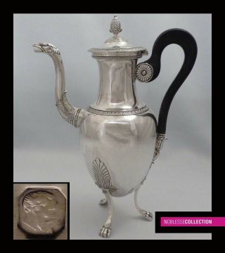 Antique 1820s French Sterling Silver Coffee Pot 11in.  Empire Paris 1819 - 1838