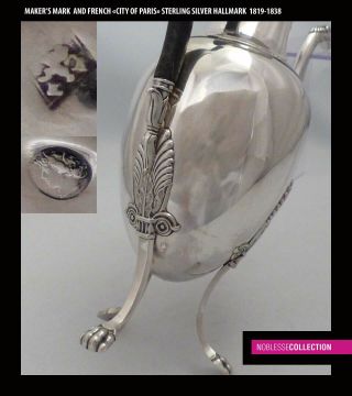 ANTIQUE 1820s FRENCH STERLING SILVER COFFEE POT 11in.  Empire Paris 1819 - 1838 6