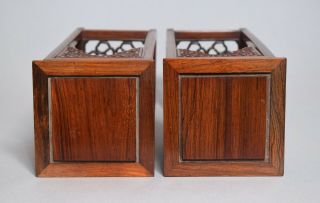 A VERY FINE PAIR LARGE ANTIQUE CHINESE CARVED HARDWOOD VASE STANDS,  33CM 6