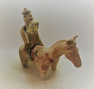 Scarce Circa 400 - 300bc Ancient Parthian Terracotta Horse And Rider Statuette
