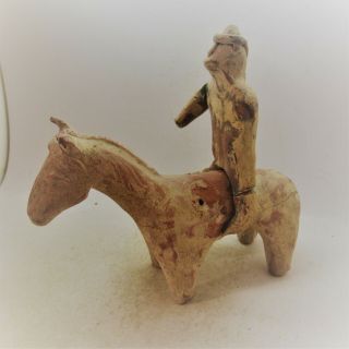 SCARCE CIRCA 400 - 300BC ANCIENT PARTHIAN TERRACOTTA HORSE AND RIDER STATUETTE 3