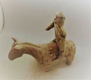 SCARCE CIRCA 400 - 300BC ANCIENT PARTHIAN TERRACOTTA HORSE AND RIDER STATUETTE 4