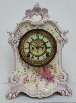 Antique 1890s Ansonia Porcelain Mantel Shelf Clock Keywind York