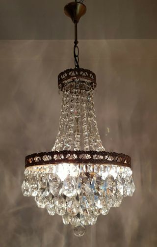 Antique Vintage Brass & Crystals French Chandelier Lighting Ceiling Lamp Light 2