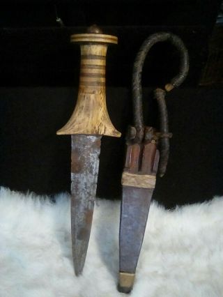 Antique Age Unknown Tribal Dagger Knife & Scabbard 10