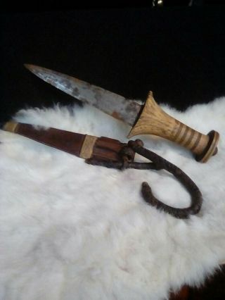 Antique Age Unknown Tribal Dagger Knife & Scabbard