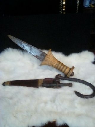 Antique Age Unknown Tribal Dagger Knife & Scabbard 4