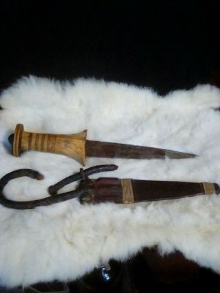 Antique Age Unknown Tribal Dagger Knife & Scabbard 6