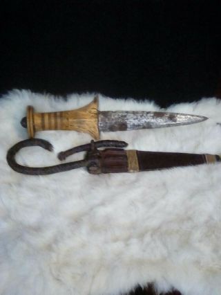 Antique Age Unknown Tribal Dagger Knife & Scabbard 8