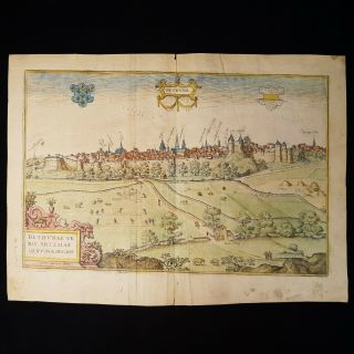 1565 Plan/view Of Bethune France Engraved Hand Coloured Map Stunning