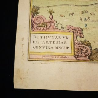 1565 Plan/View of Bethune France ENGRAVED Hand Coloured Map STUNNING 4