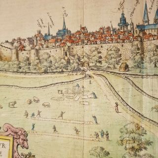 1565 Plan/View of Bethune France ENGRAVED Hand Coloured Map STUNNING 7