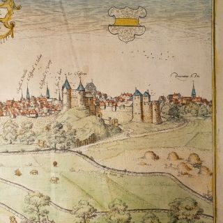 1565 Plan/View of Bethune France ENGRAVED Hand Coloured Map STUNNING 9