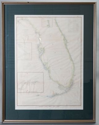 Antique Survey Map Florida With Keys / United States Coast Survey 1848 - 1855