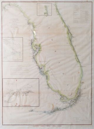 Antique Survey Map Florida with Keys / United States Coast Survey 1848 - 1855 2