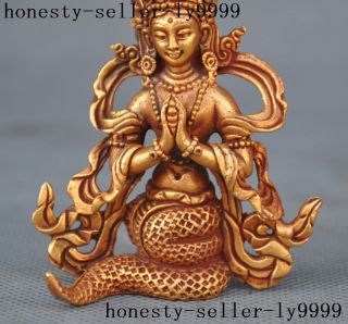 Tibet Buddhism bronze 24k gold gilt Naga Kanya Serpent Snake fairy buddha god 3
