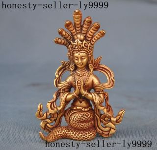 Tibet Buddhism bronze 24k gold gilt Naga Kanya Serpent Snake fairy buddha god 4