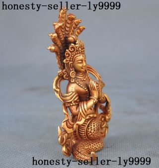 Tibet Buddhism bronze 24k gold gilt Naga Kanya Serpent Snake fairy buddha god 5