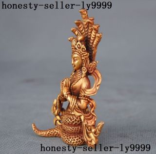 Tibet Buddhism bronze 24k gold gilt Naga Kanya Serpent Snake fairy buddha god 6