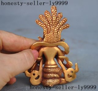 Tibet Buddhism bronze 24k gold gilt Naga Kanya Serpent Snake fairy buddha god 7
