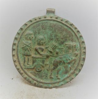 Ancient Near Eastern Bronze Pendant With Scene Of Chariot Rider