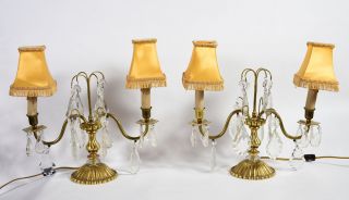 Old French Gilt Bronze 2 - Light Girondoles With Crystal Drops - Electric