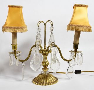 Old French Gilt Bronze 2 - Light Girondoles with Crystal Drops - electric 2