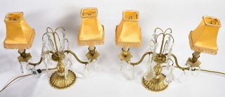 Old French Gilt Bronze 2 - Light Girondoles with Crystal Drops - electric 6