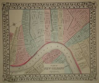 Vintage 1880 Orleans,  Louisiana Map Old Antique Atlas Map 18