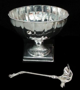 Massive Vintage Silver Plate 14 " Punch Bowl With Fabulous Antique 16 " Ladle