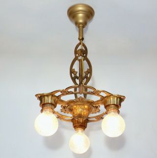 Antique Art Deco Victorian 3 Light Fixture Hanging Chandelier FINISH 10