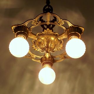 Antique Art Deco Victorian 3 Light Fixture Hanging Chandelier Finish