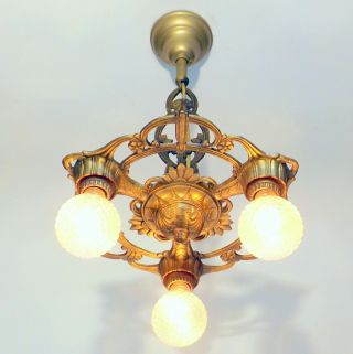 Antique Art Deco Victorian 3 Light Fixture Hanging Chandelier FINISH 3
