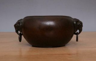 Zhen Wan Signed Old Chinese Bronze Or Copper Incense Burner W/elephant Ears
